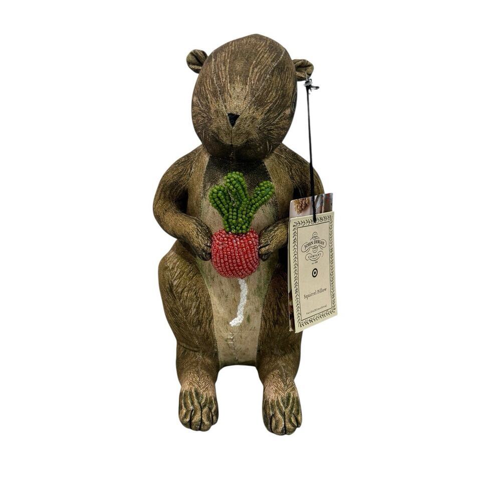 John Derian - Target 2025 Plush Woodland Squirrel holding Radish‎ Pillow 8x12in - Picture 2 of 5